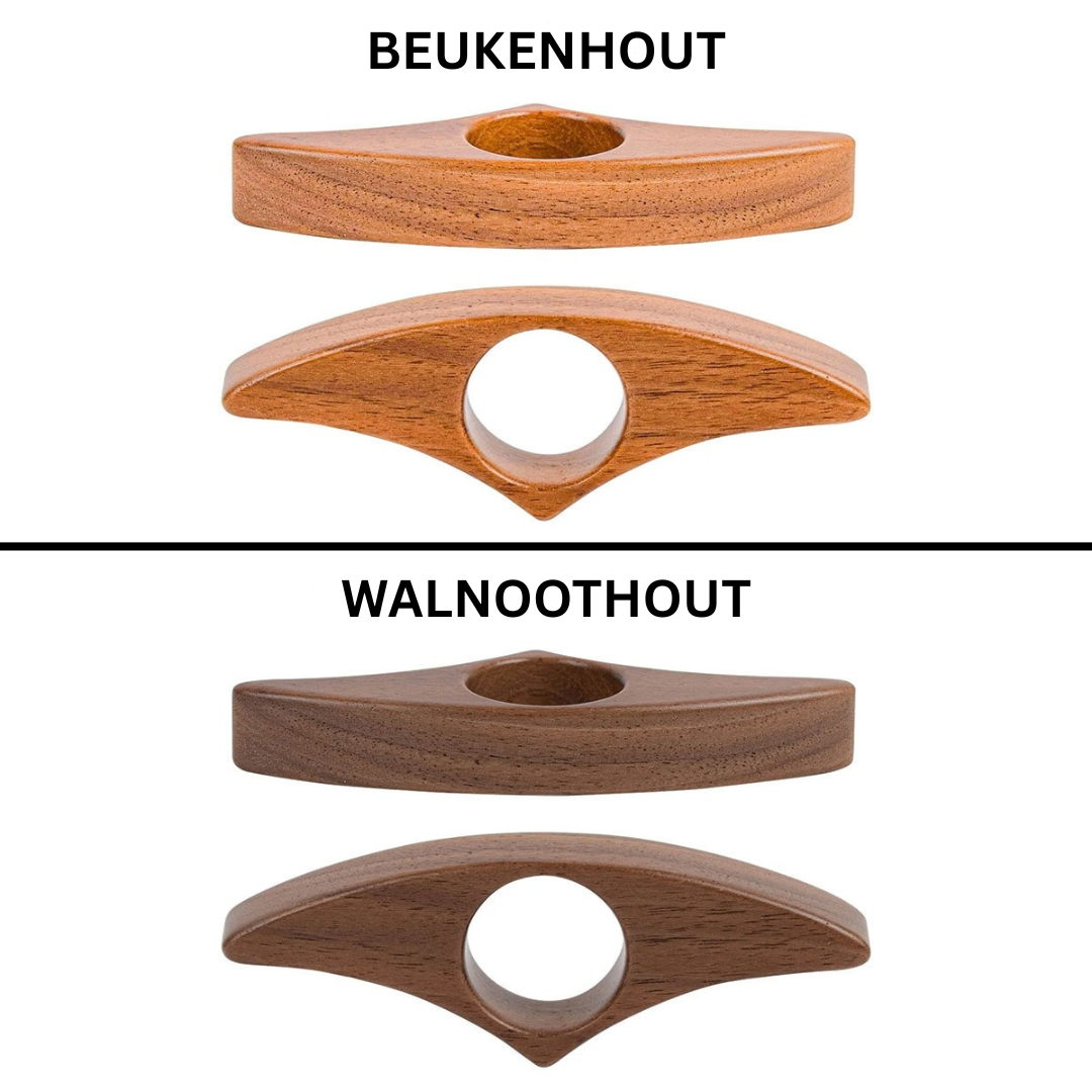 Stijlvolle houten boekenhouder voor één handig lezen, met gepersonaliseerde tekst voor boekenliefhebbers.