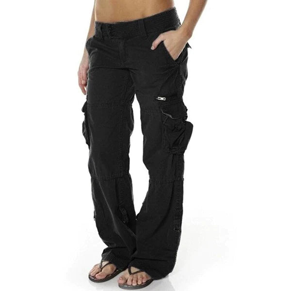 Praktische dames cargobroek met veel zakken, ideaal voor comfort en functionaliteit. Trendy voor lente, zomer, herfst.