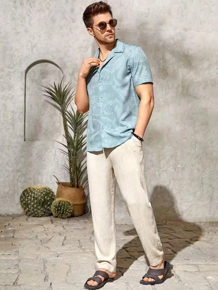 Ademende heren straight leg broek met trekkoord, ideaal als comfortabele zomerbroek.