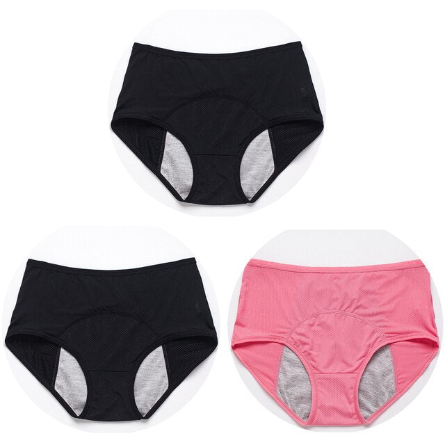 Achteraanzicht van lekvrije dames slipjes. Ademend ondergoed voor menstruatie, optimale pasvorm en comfort.