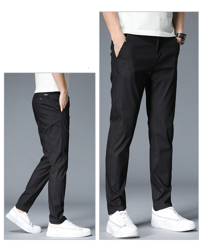 Flexibele heren stretch broek in grijs, essentieel voor comfort en veelzijdige dagelijkse kleding.