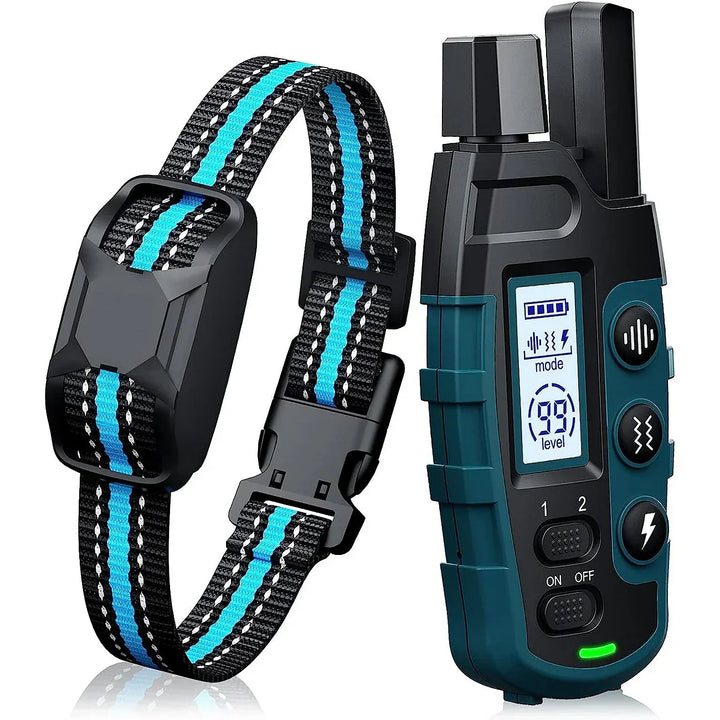 Comfortabele blauwe trainingshalsband gedragen door een hond, voor veilige en effectieve training.