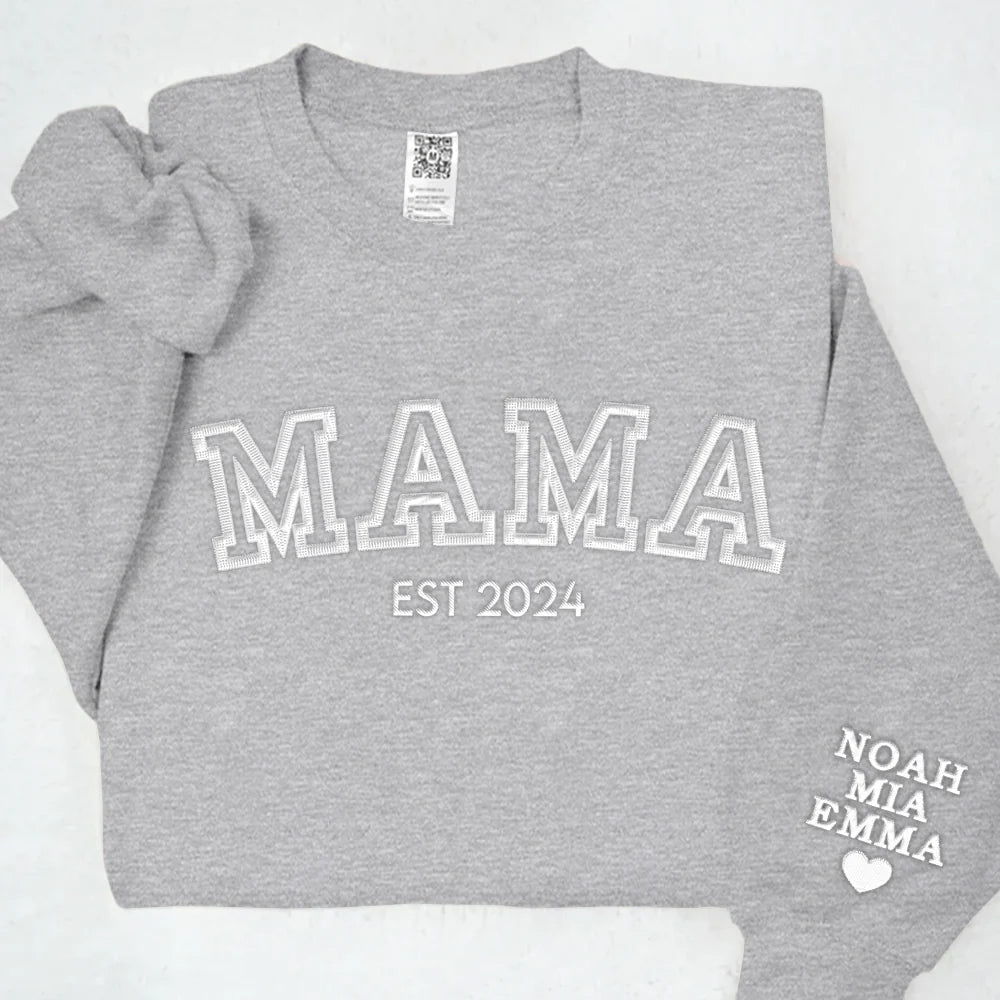 Collectie unisex kleding: T-shirt, sweater, hoodie met geborduurde namen. Persoonlijk geschenk.