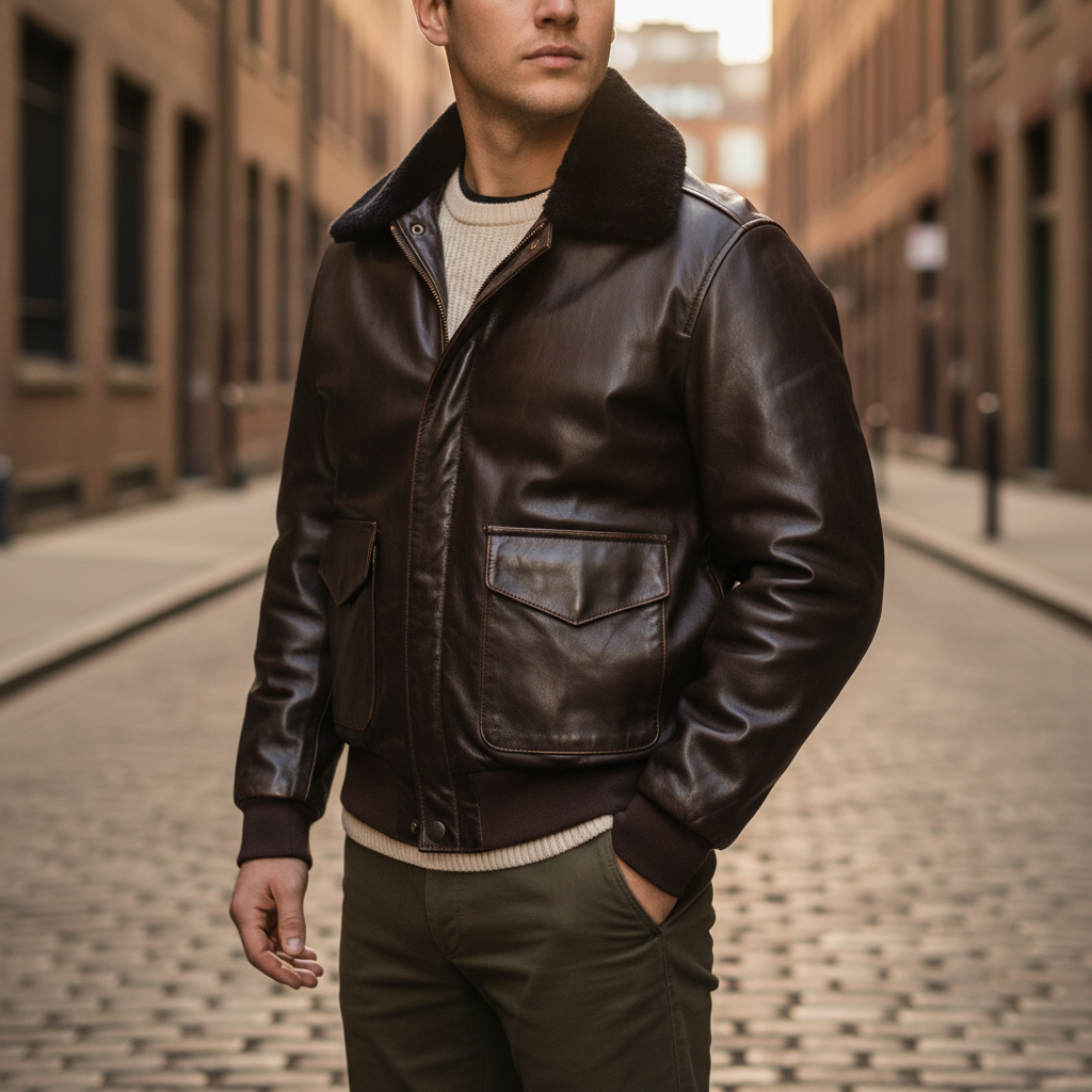 Heren vliegerjack 'Marshall' met klassieke kraag, ideaal voor tijdloze stijl en comfortabele herenmode.