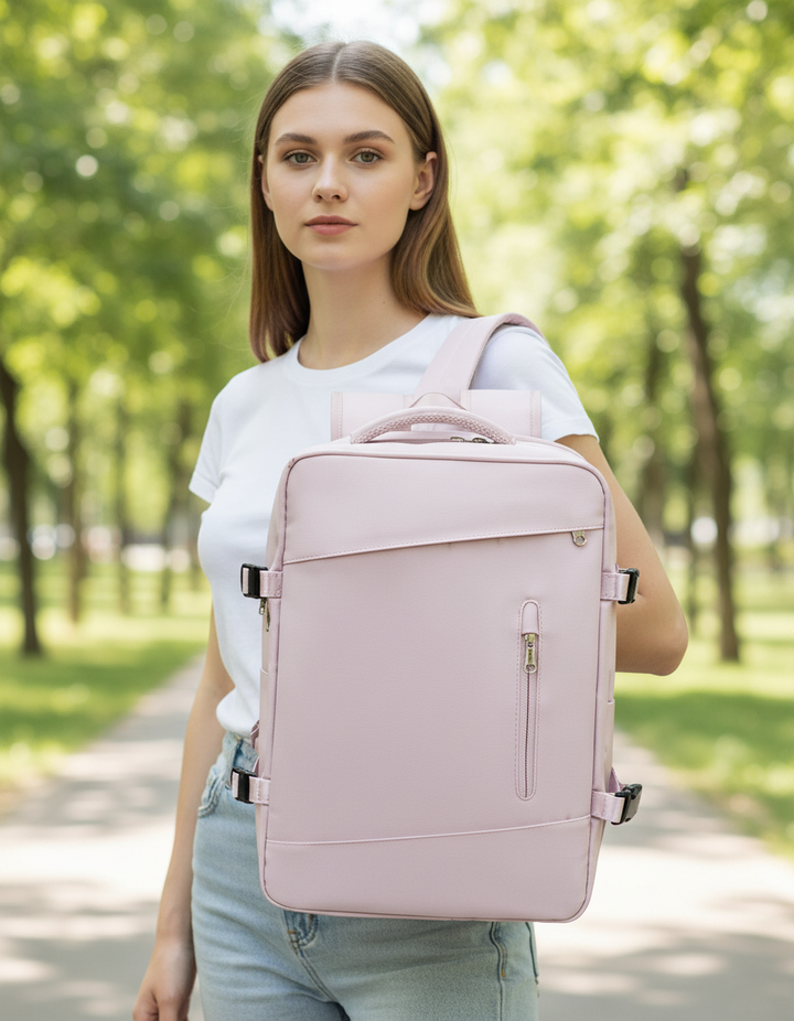 Compacte EasyCarry handbagage rugzak met laptopvak, ideaal voor reizen en werk.