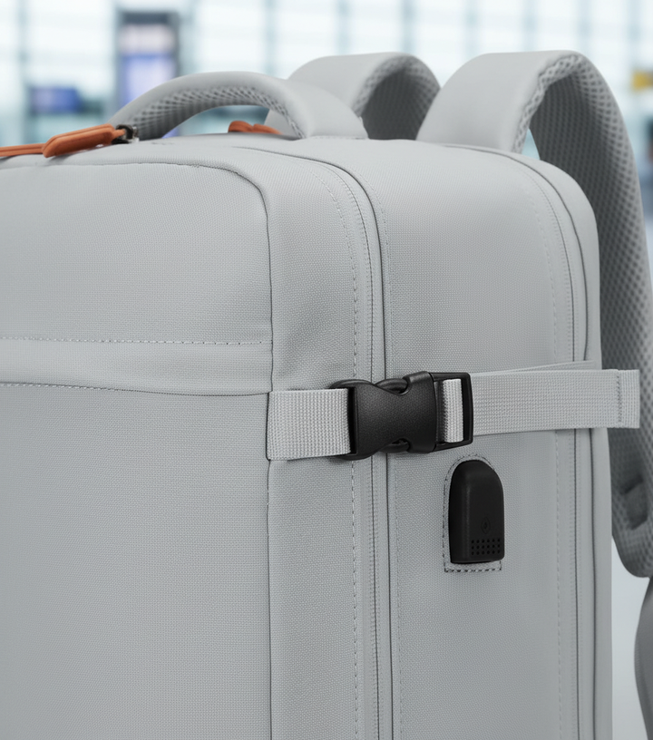 Duurzame en lichtgewicht unisex rugzak met USB-poort, essentieel voor comfortabel en veilig reizen als handbagage.