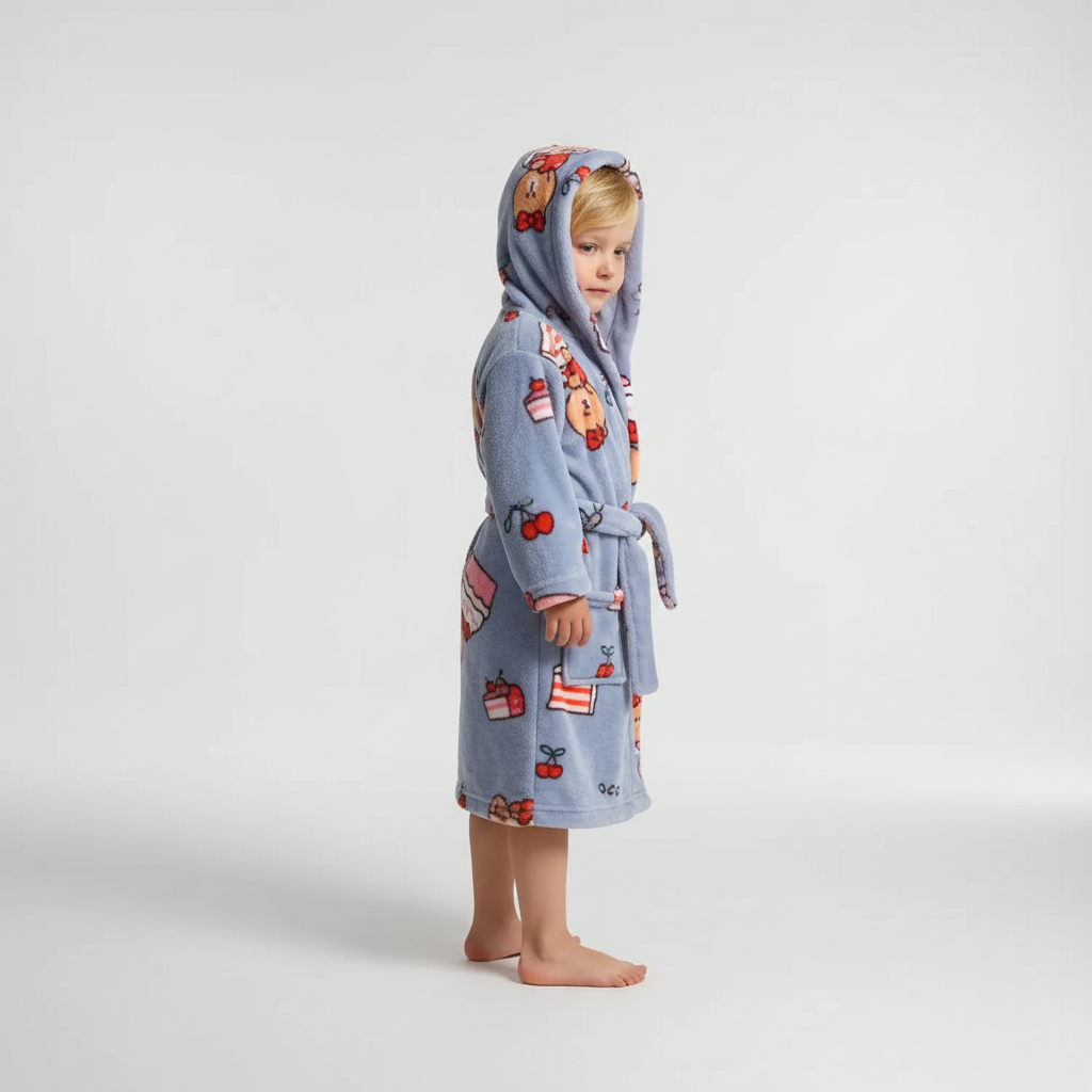 Kindermorgenjas met capuchon voor extra warmte en comfort. Zachte badjas, perfect voor jongens en meisjes. [[lstfy-media:14]]