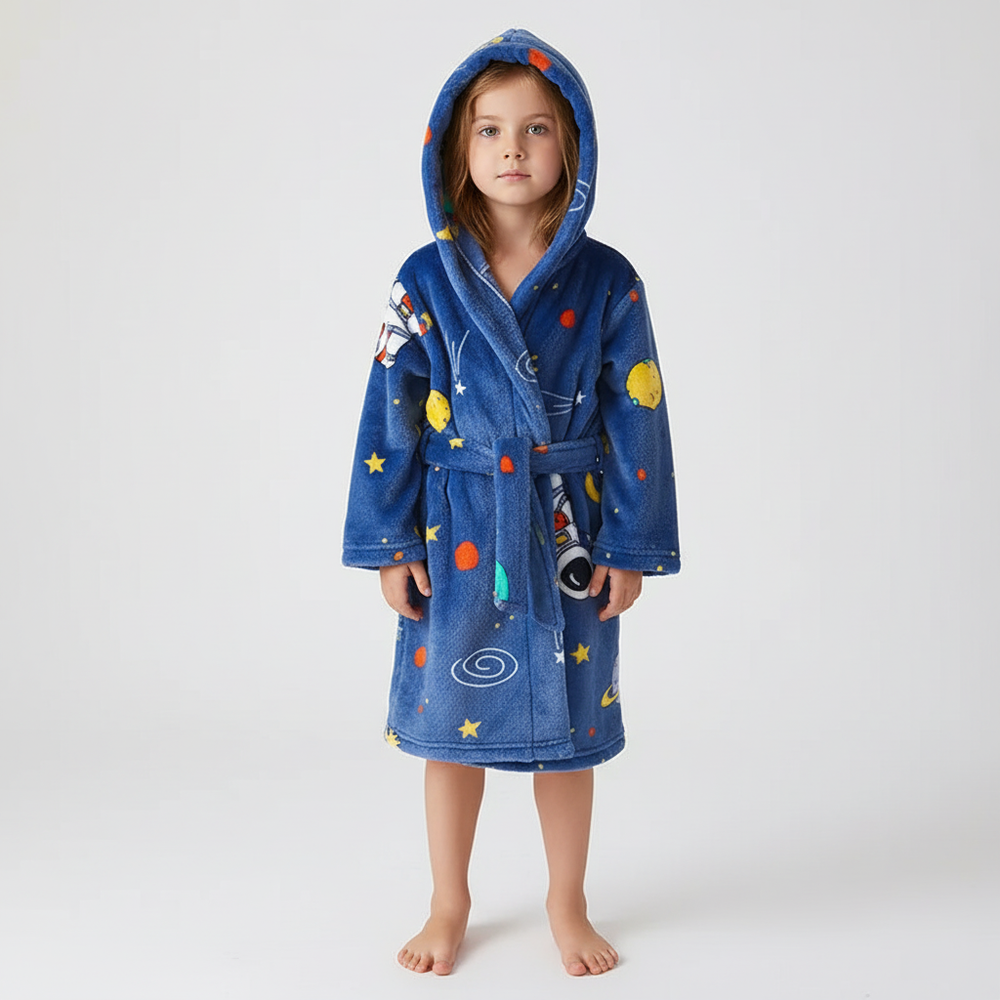 Roze eenhoorn kinderbadjas met capuchon, knuffelzacht en warm, ideaal als meisjes badjas en kindercadeau. [[lstfy-media:2]]