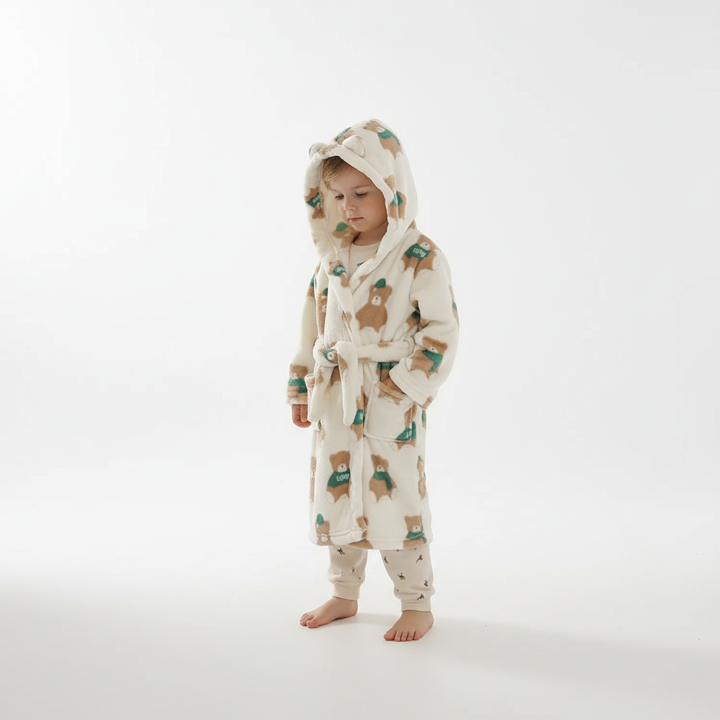 Comfortabele kinderbadjas met capuchon, knuffelzacht en warm, geschikt voor zowel meisjes als jongens. Ideaal voor thuis. [[lstfy-media:5]]
