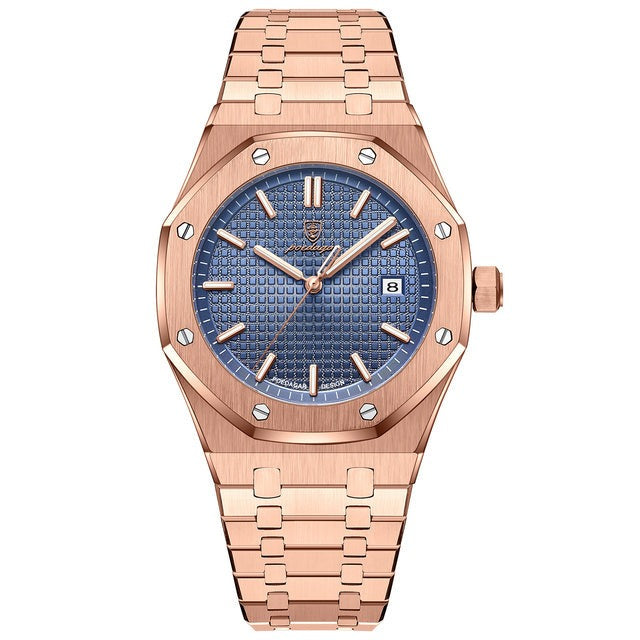 Gedetailleerd Jonas Deluxe heren quartz horloge, focus op de wijzers en de elegante afwerking.