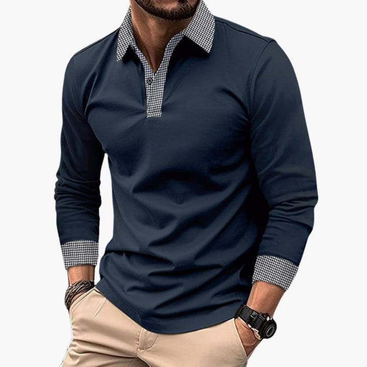 Modieuze heren polo met lange mouwen. Deze stijlvolle polo met unieke contrastkraag is comfortabel en veelzijdig.