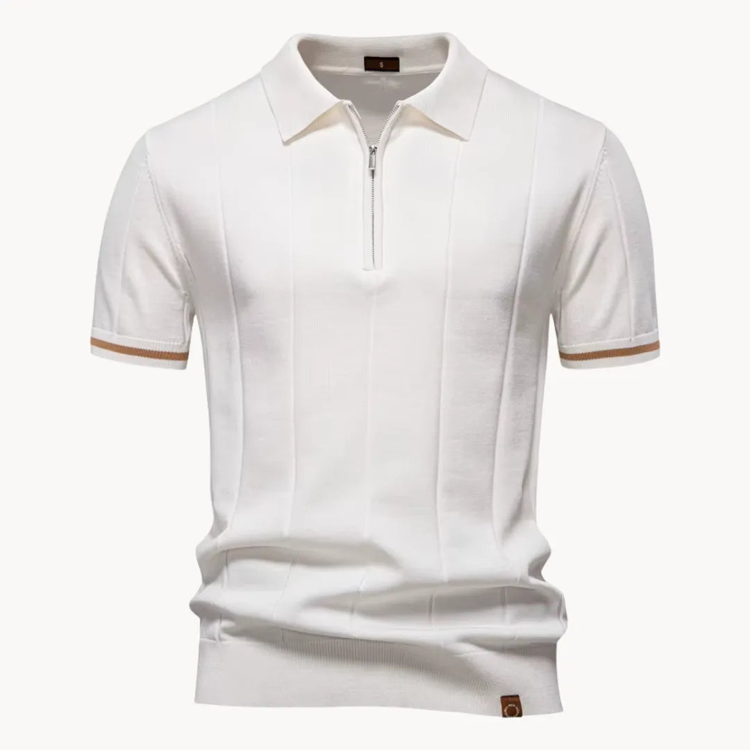 Heren polo met rits en klassieke kraag; ademend en comfortabel voor warme zomerdagen.