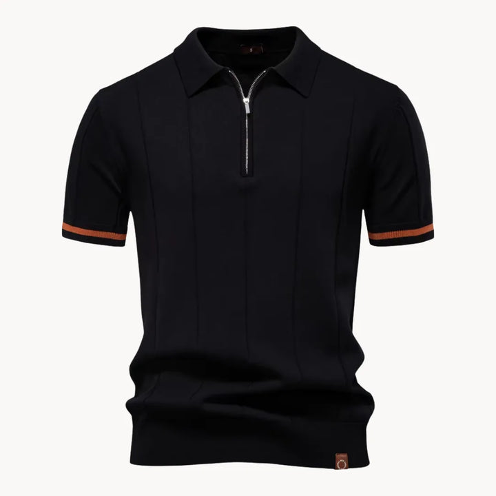 Heren polo met rits en klassieke kraag; combineert comfort met een nette uitstraling.