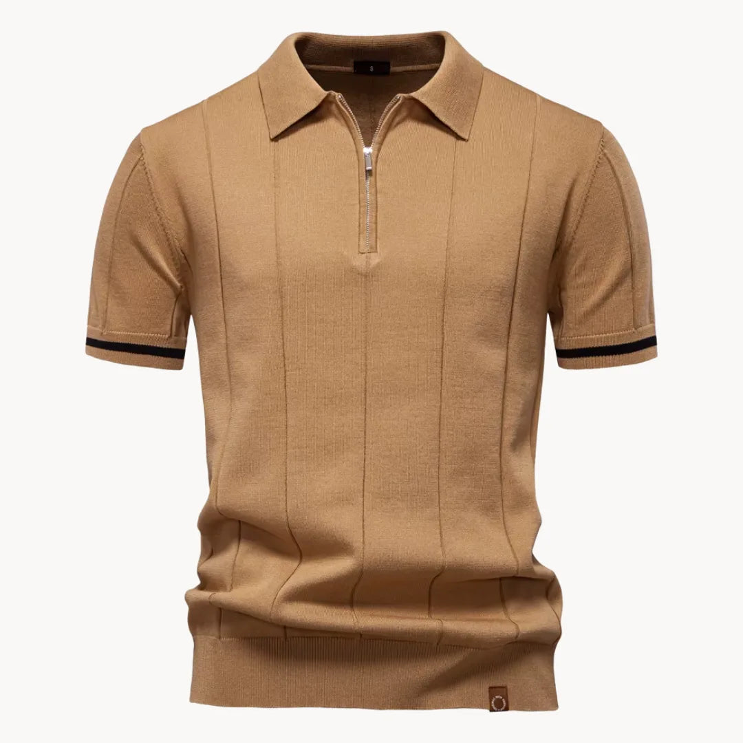 Heren polo met korte rits, klassieke kraag; ideaal voor smart casual lente outfits.