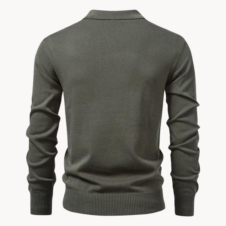 Casual heren polo sweater, ribgebreid met korte ritssluiting en lange mouwen voor herfst.