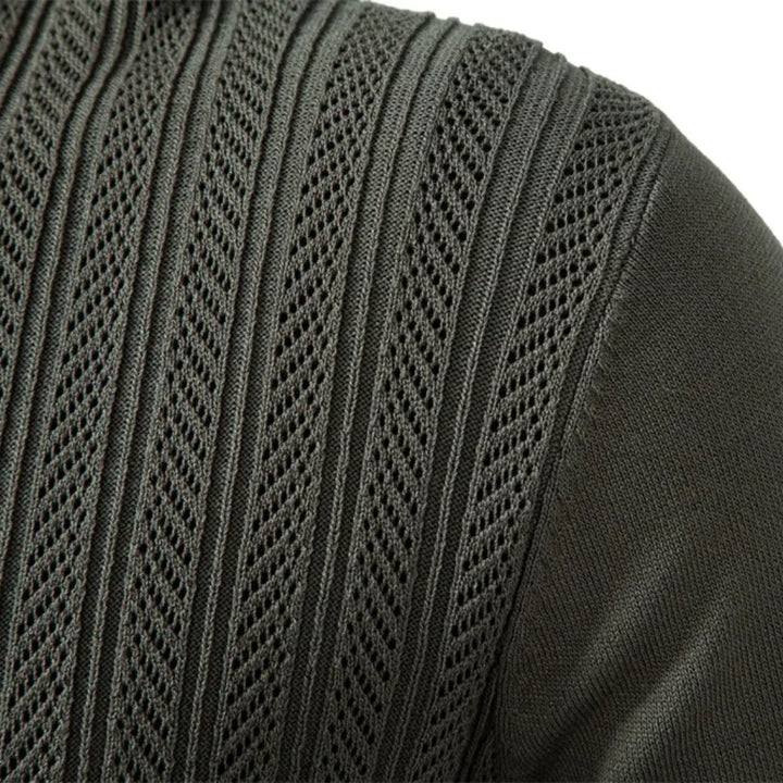 Heren zip-neck polo in ribgebreide stijl, perfect voor casual herfstoutfits en comfort.