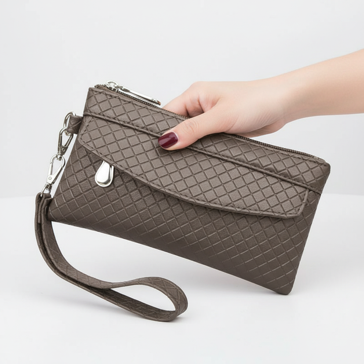 Compacte PU-leren dames portemonnee met telefoonvak, in diverse kleuren.