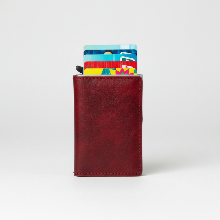 Compacte aluminium RFID kaarthouder voor heren. Ruimte voor meerdere pasjes en briefgeld.