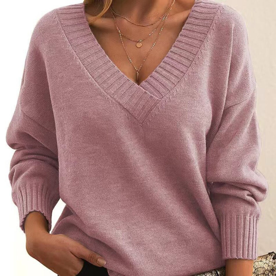 Comfortabele dames trui met V-hals en lange mouwen, perfecte relaxte pasvorm voor elke dag.