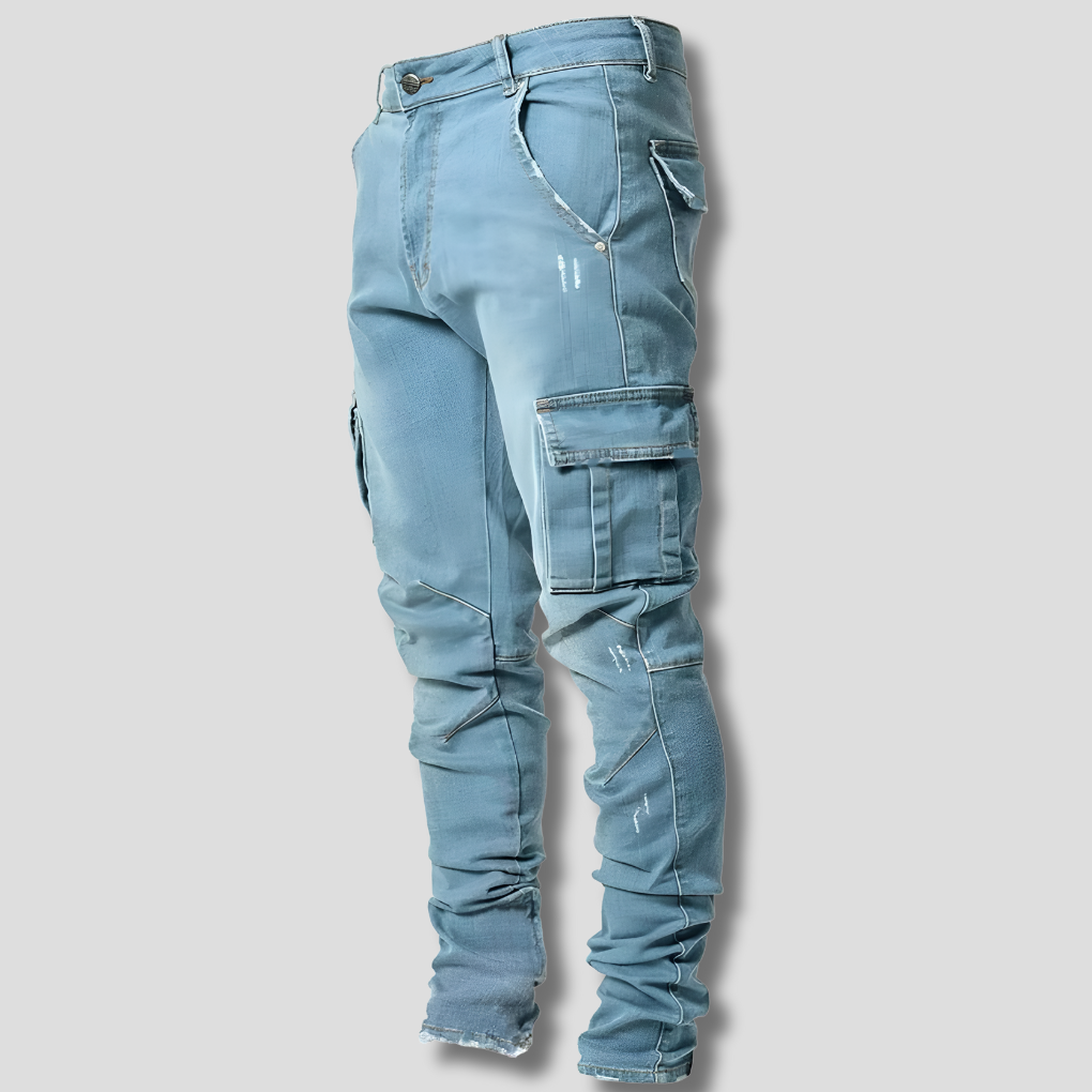 Heren stretch jeans, perfect voor casual mode, combineert duurzaamheid met een comfortabele pasvorm.