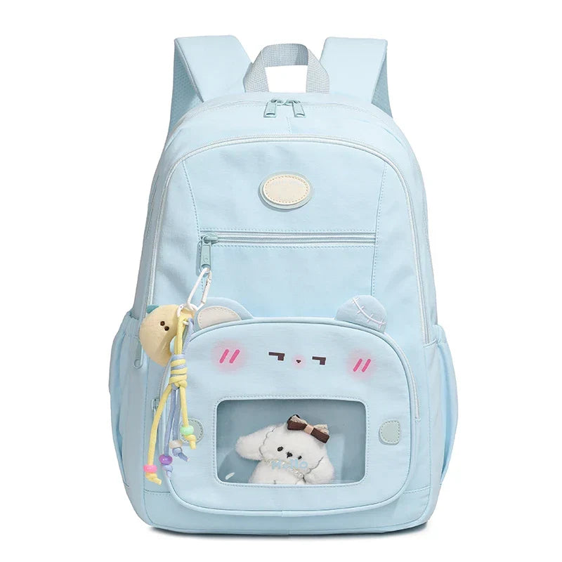 Unisex preppy design rugzak met transparant voorvak en duurzaam nylon, de ideale schooltas voor elke dag.
