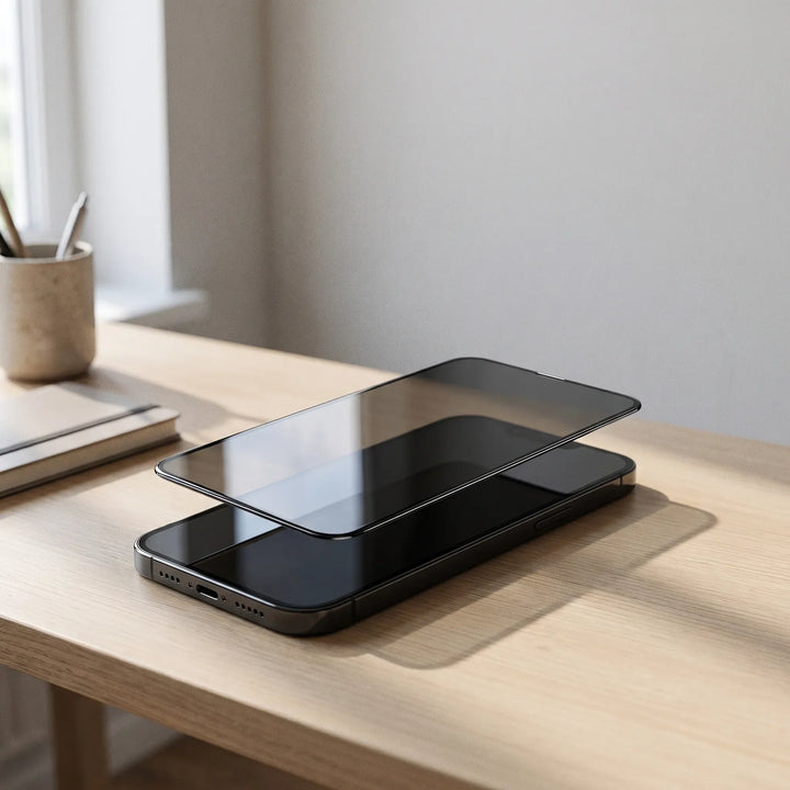 Privacy screenprotector voor iPhone. Beschermt je telefoonscherm tegen meekijken en krassen. Gehard glas.