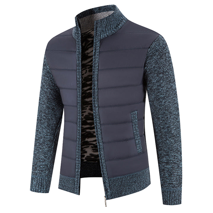 Detail van de stof en ritssluiting op een stijlvol heren vest. Hoge kwaliteit herenkleding.