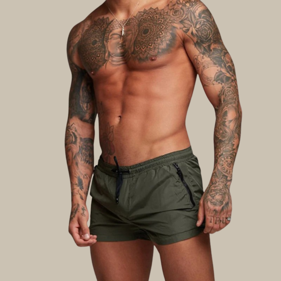 Zwarte heren stretch zwembroek, comfortabel en sneldrogend, ideaal voor zomerse dagen, zwemmen en strandvakanties.