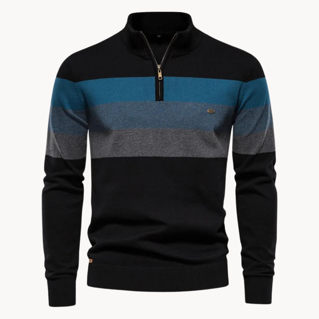 Stijlvolle groene halfzip heren trui. Gestreepte sweater met lange mouw, perfect voor casual mode.