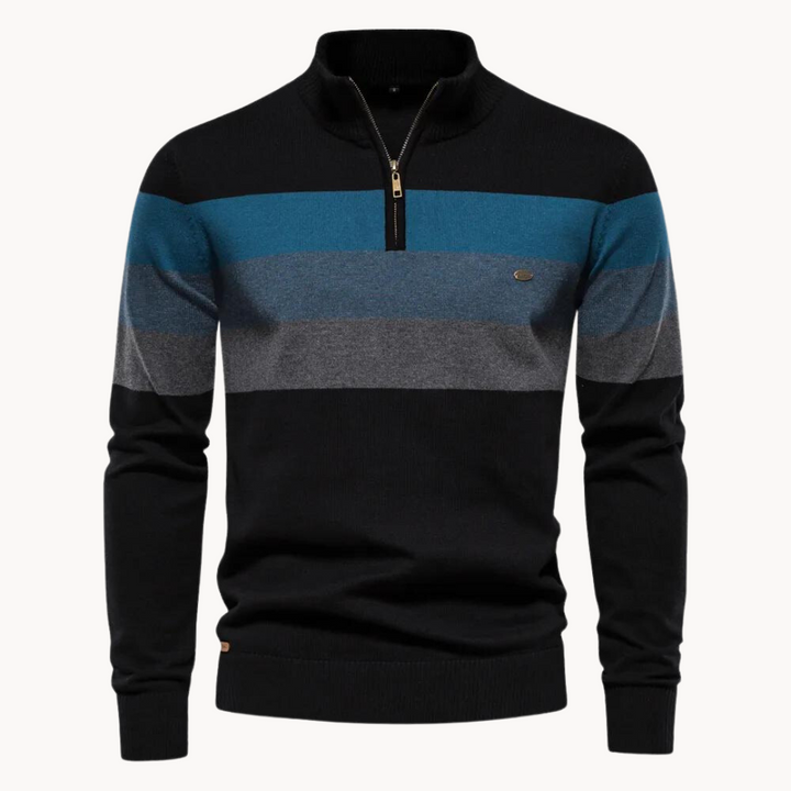 Stijlvolle groene halfzip heren trui. Gestreepte sweater met lange mouw, perfect voor casual mode.