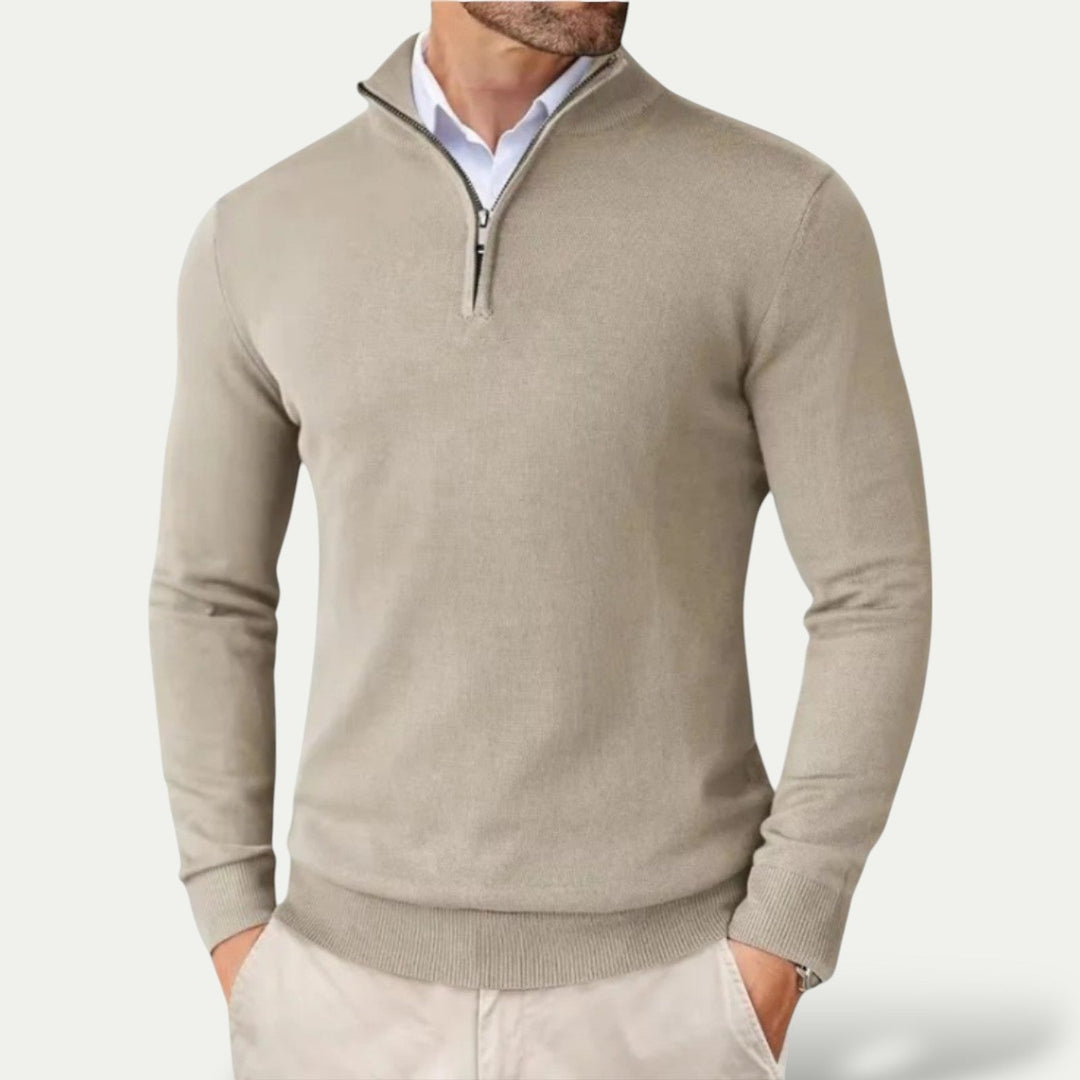 Elegante heren trui met halve rits en lange mouwen; Owen pullover combineert comfort & moderne look.