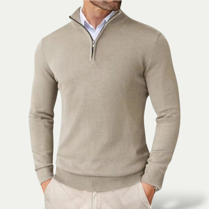 Elegante heren trui met halve rits en lange mouwen; Owen pullover combineert comfort & moderne look.