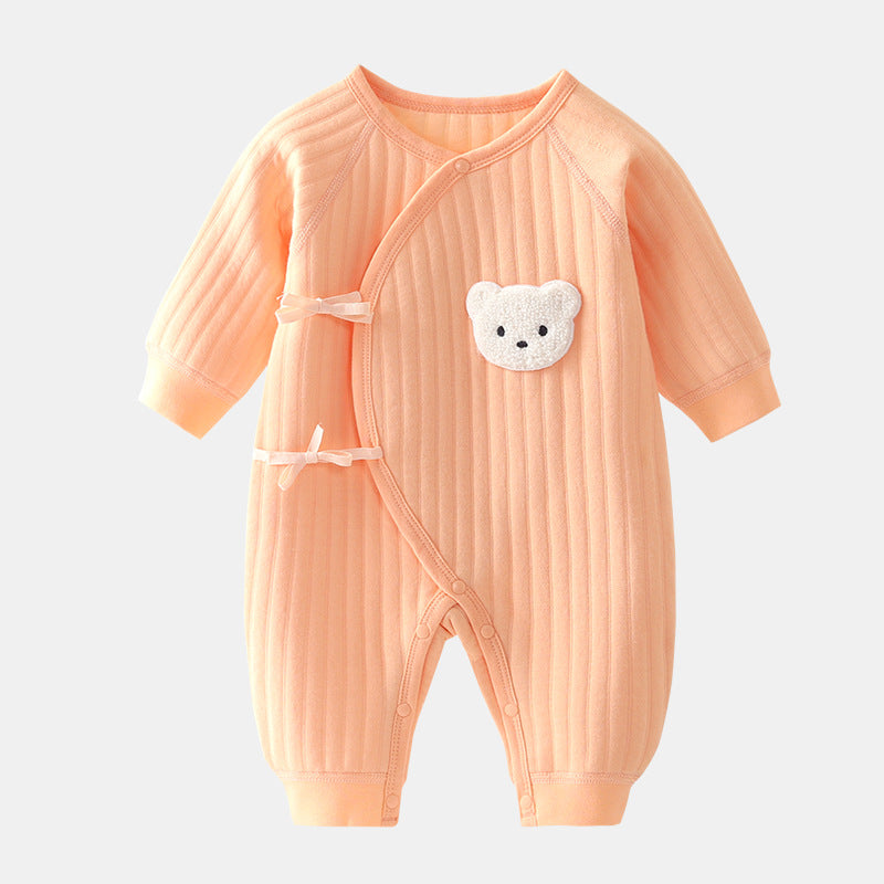 Warme babyromper met beertje, perfecte katoenen outfit voor baby's in voorjaar en herfst. Comfortabel & zacht.