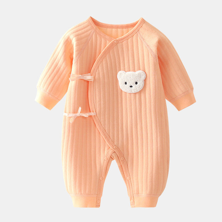 Warme babyromper met beertje, perfecte katoenen outfit voor baby's in voorjaar en herfst. Comfortabel & zacht.