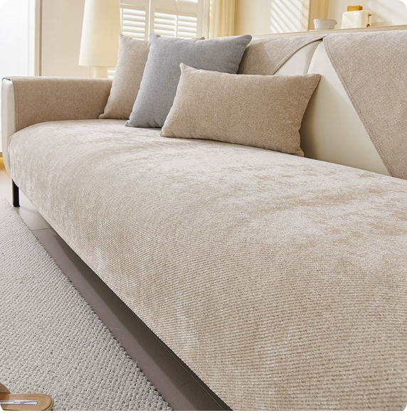 Luxe chenille bankovertrek met visgraat en antislip, ideaal voor wooncomfort.