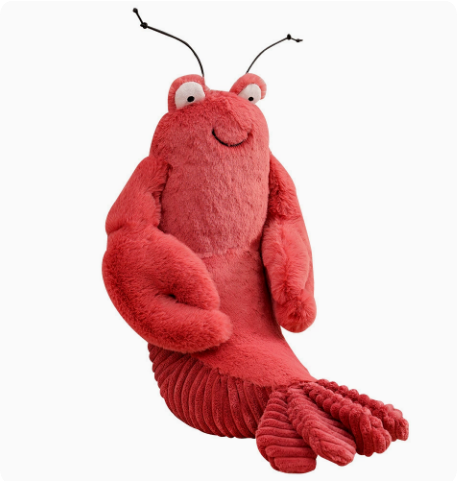 Levendige oranje pluche kreeft knuffel, heerlijk zacht voor urenlang speelplezier en knuffelmomenten.