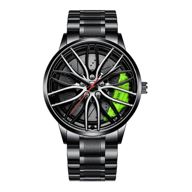 Uniek herenhorloge RaceVision, met zijn opvallende racewagen-details en waterbestendigheid.