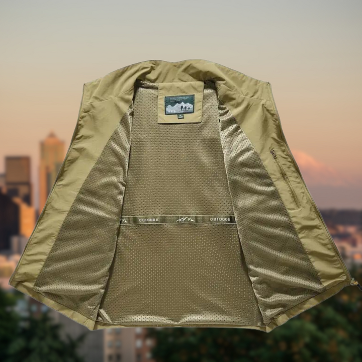 Thorne outdoor herenvest met meerdere ritszakken, comfortabel en praktisch voor diverse herenkleding outfits.