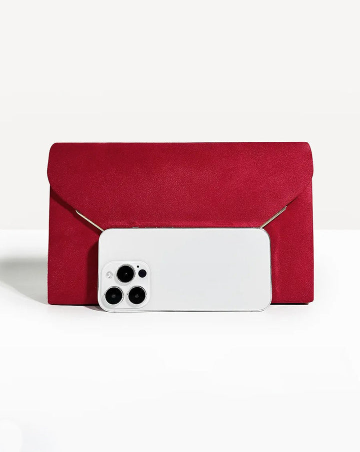 Zwarte suède-stijl fluwelen dames clutch, compact en elegant voor speciale avondgelegenheden.