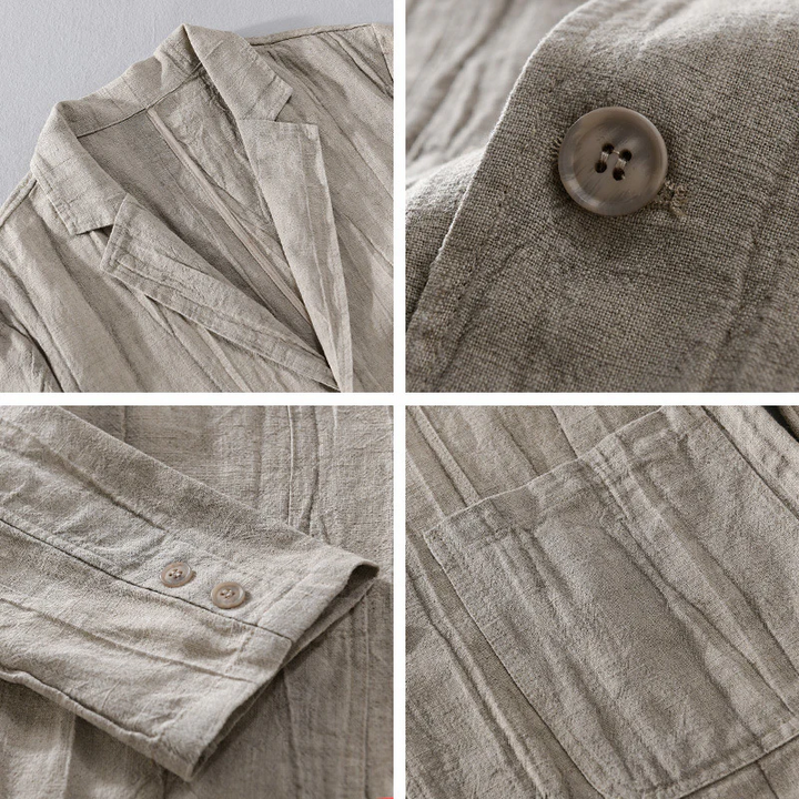Stijlvolle beige herenblazer, ademend en comfortabel. Perfect voor lente- en zomergelegenheden, casual of formeel.