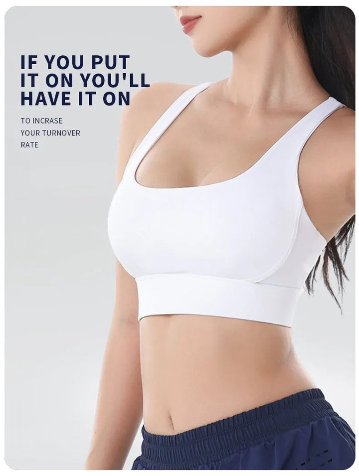 Trendy racerback sport BH voor dames, medium ondersteuning, ideaal als yoga top of fitness kleding.