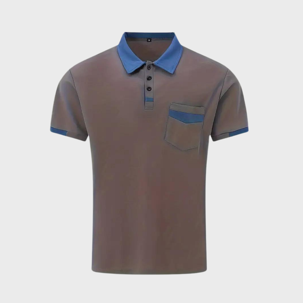 Detail van de kraag van een Hoymans heren polo, kwaliteitsstof voor optimaal comfort.