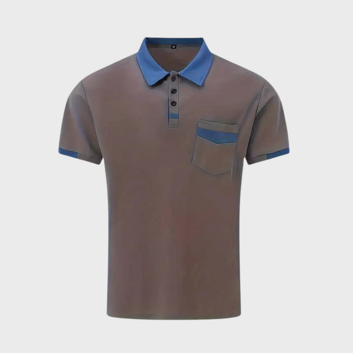 Detail van de kraag van een Hoymans heren polo, kwaliteitsstof voor optimaal comfort.