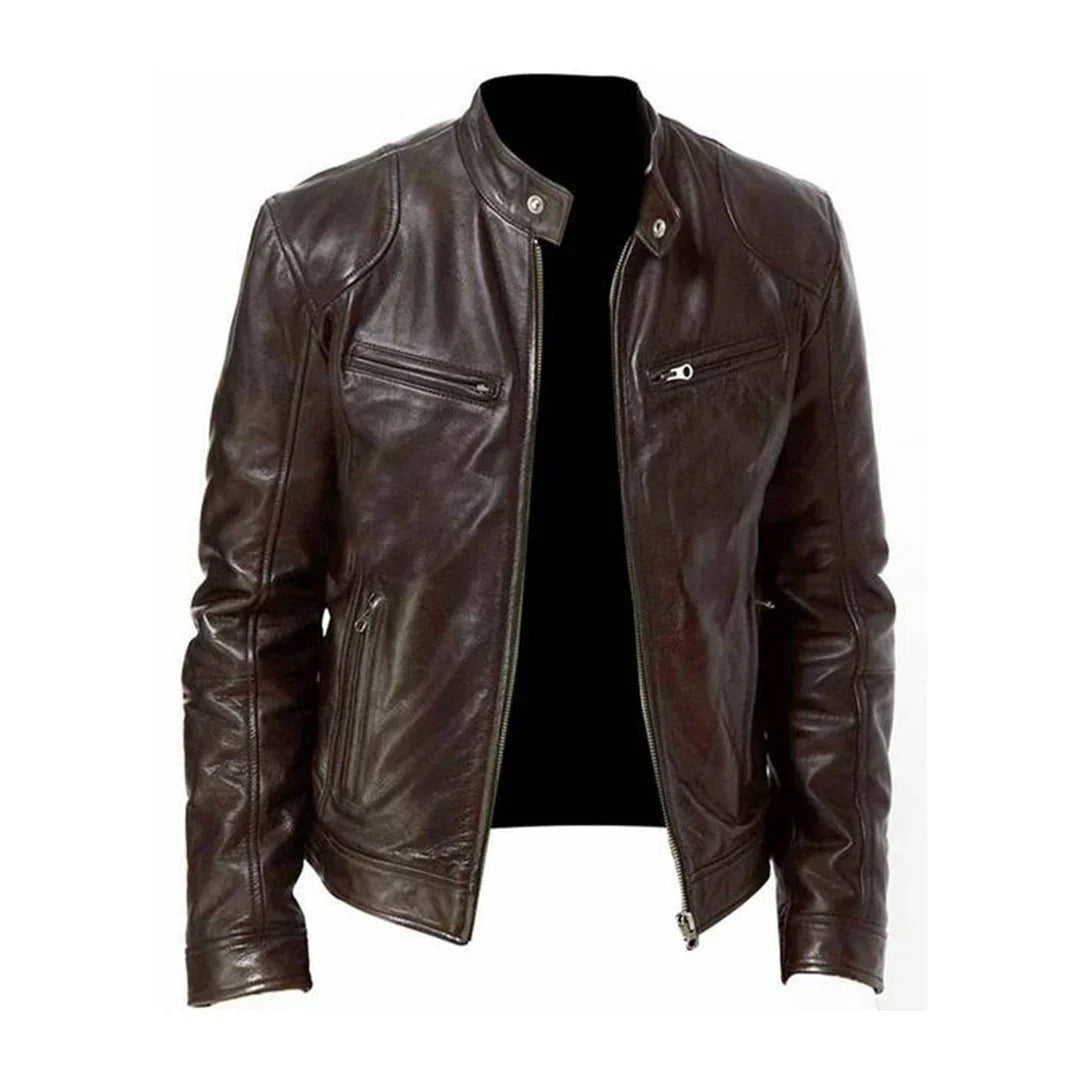Comfortabel Hoymans heren motorjack van PU leer, zachte voering maakt het een ideale winterjas of warme bovenkleding.