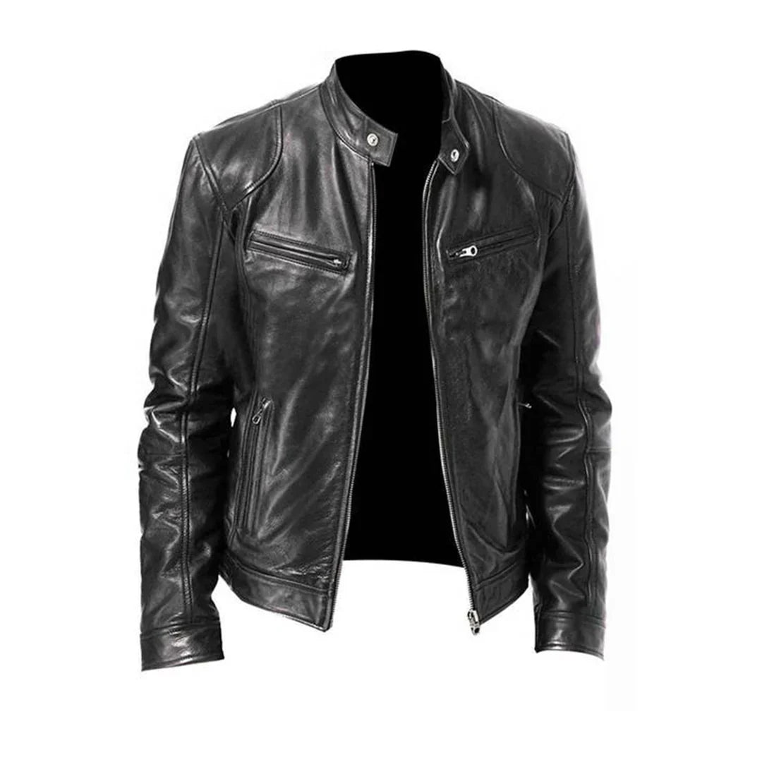 Hoymans heren bikerjack van comfortabel PU leer, met klassieke pasvorm voor een moderne streetwear of winterjas look.