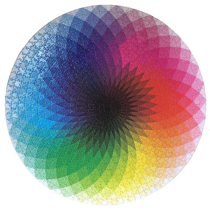 Ronde regenboog puzzel van 1000 stukjes voor de hele familie, met levendige kleuren en hoge kwaliteit.