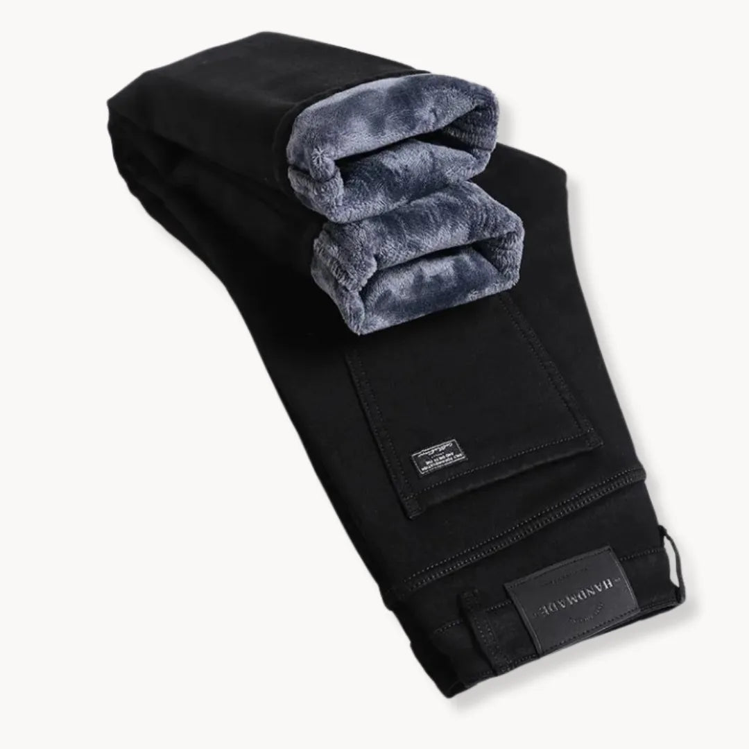 Blauwe casual heren straight-leg jeans, warme winterbroek met vijf-pocket design en comfort.