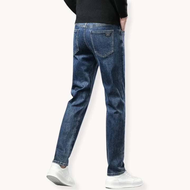 Heren warme straight-leg jeans, comfortabele winterbroek met casual stijl, ideaal voor koude dagen.