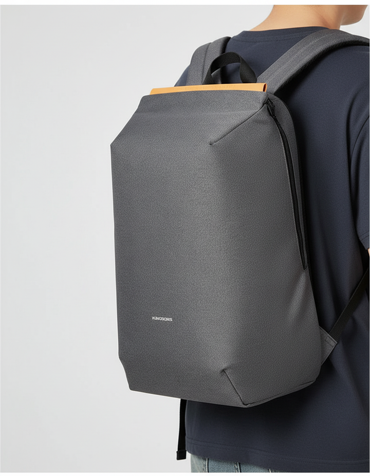 Vintage grijze leren dagrugzak, handgemaakt, met veilige anti-diefstal vakken; perfect als laptoptas.