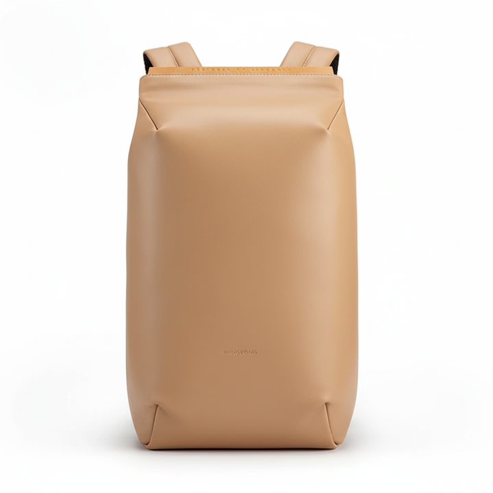 Stijlvolle donkergrijze leren laptoptas/rugzak, handgemaakt, met beveiligde anti-diefstal vakken en comfortabele pasvorm.